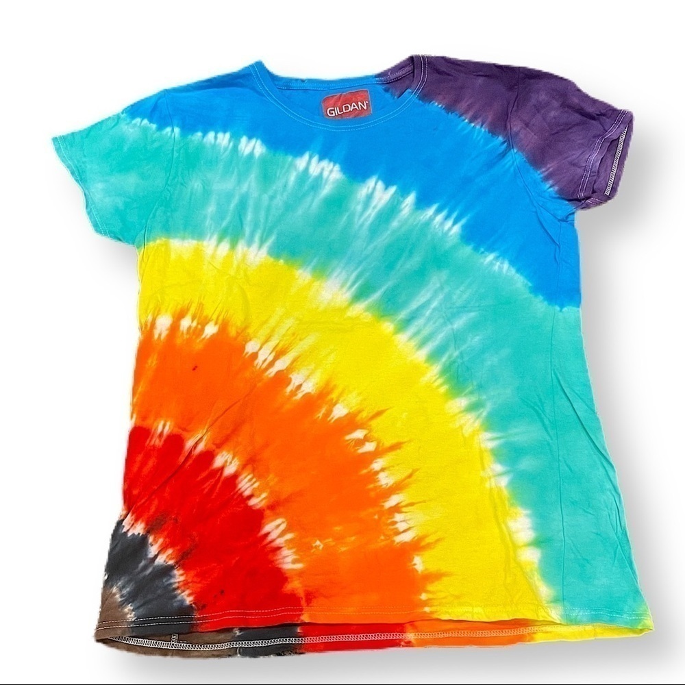 Rainbow pride tie dye ladies L tee tshirt
